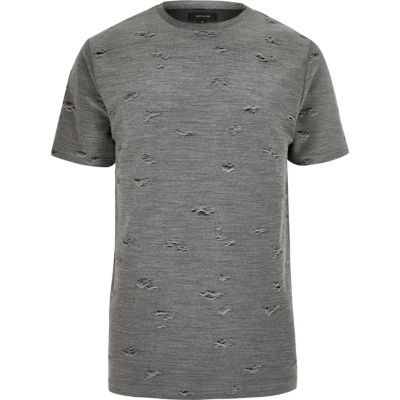 Grey distressed crew neck T-shirt